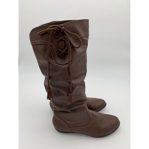 Vintage Faded Glory Slouchy Brown Boots Size 8 Faux Leather Castlecore Knee High